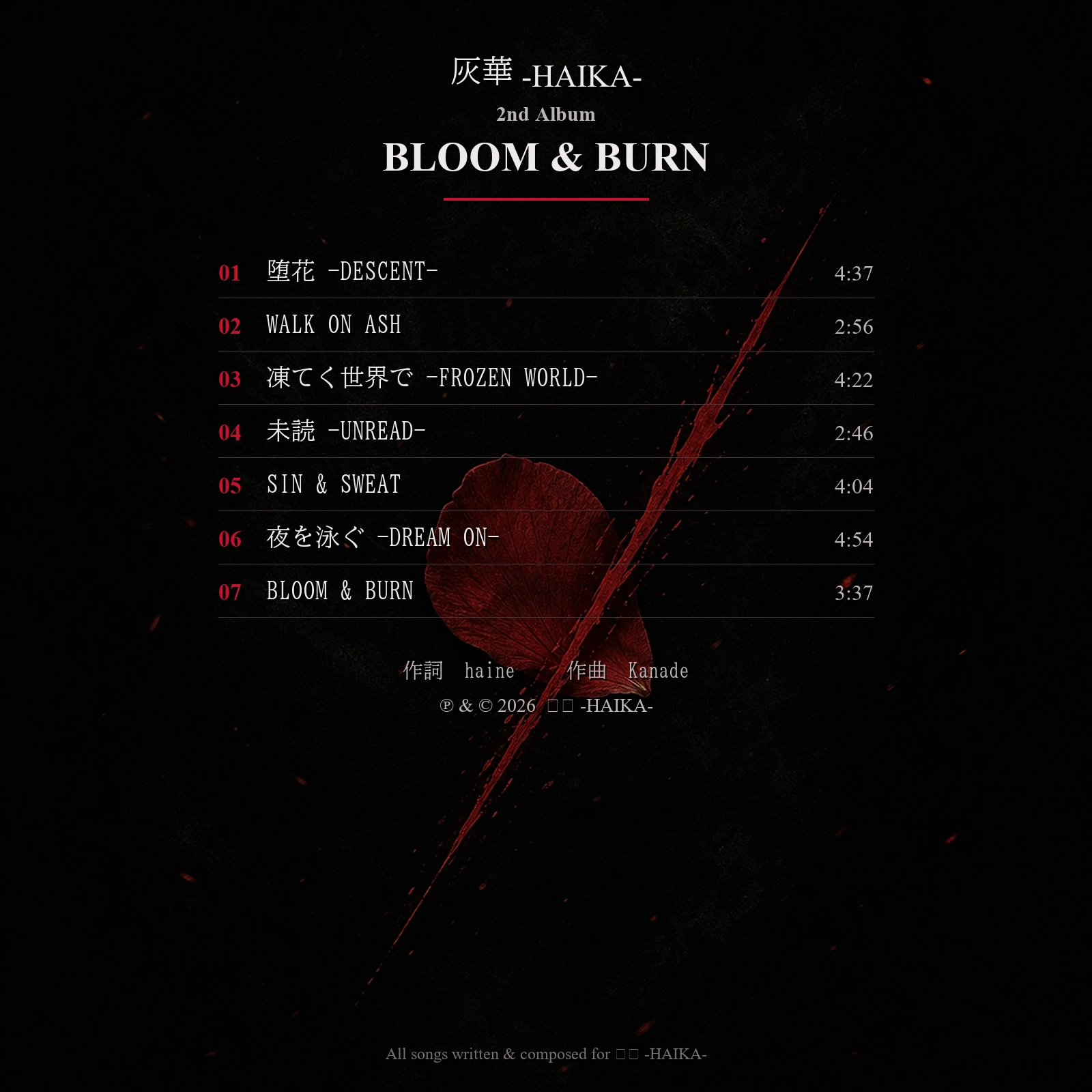 BLOOM & BURN 全7曲掲載バックジャケット
